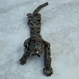 Vintage Articulated Leopard Panther Green Eyes Shoulder Pin/Brooch
